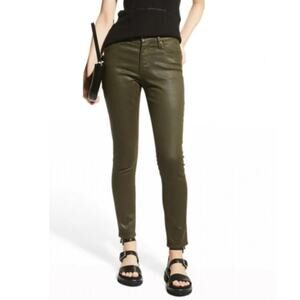 AG High-Rise Faux Leather Jeans Stretch Skinny Denim Pants Sz 25 Dark Green NWT